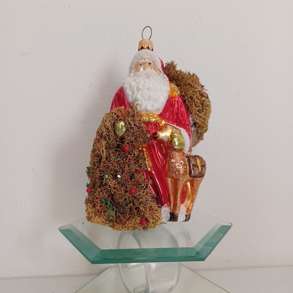 Glassware Art Studio Santa with Balsam Fir Blown Glass Ornament Hand Painted